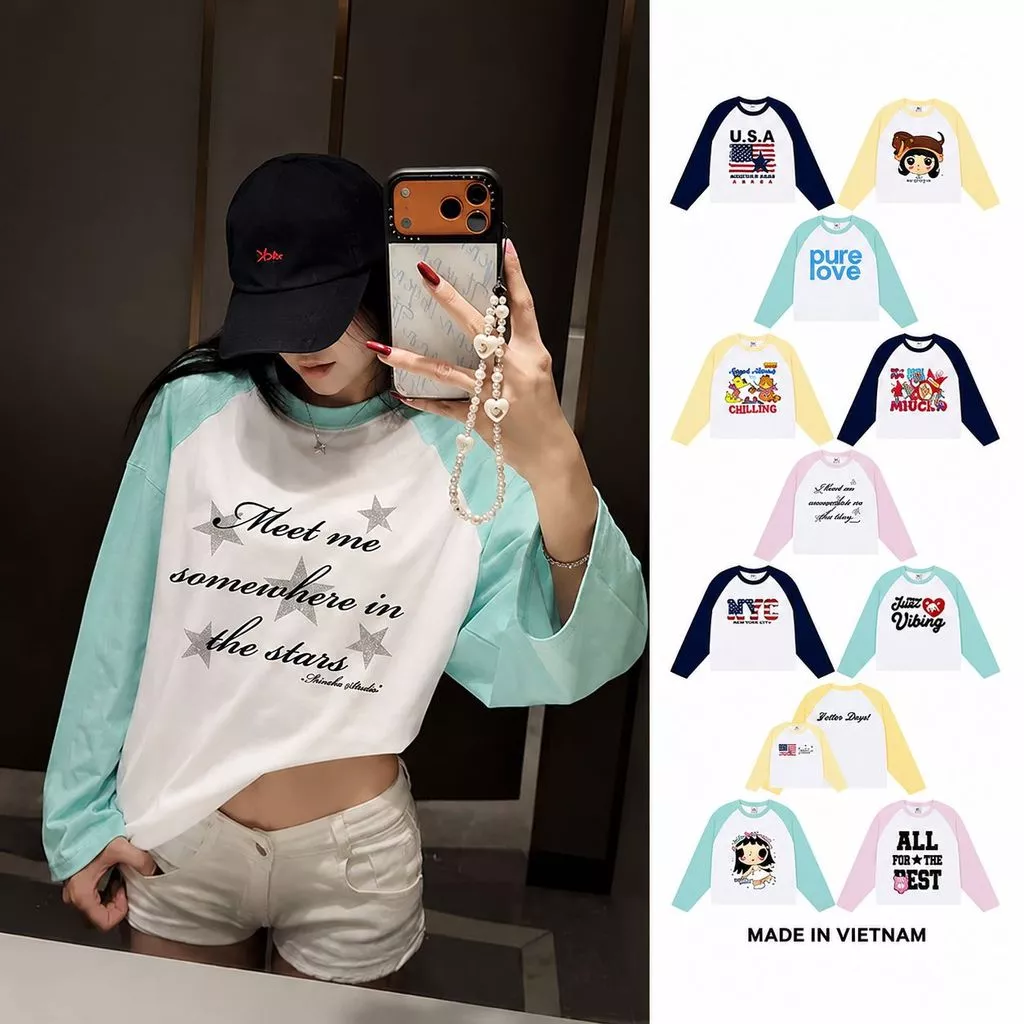Áo thun tay dài form Boxy phối Raglan unisex