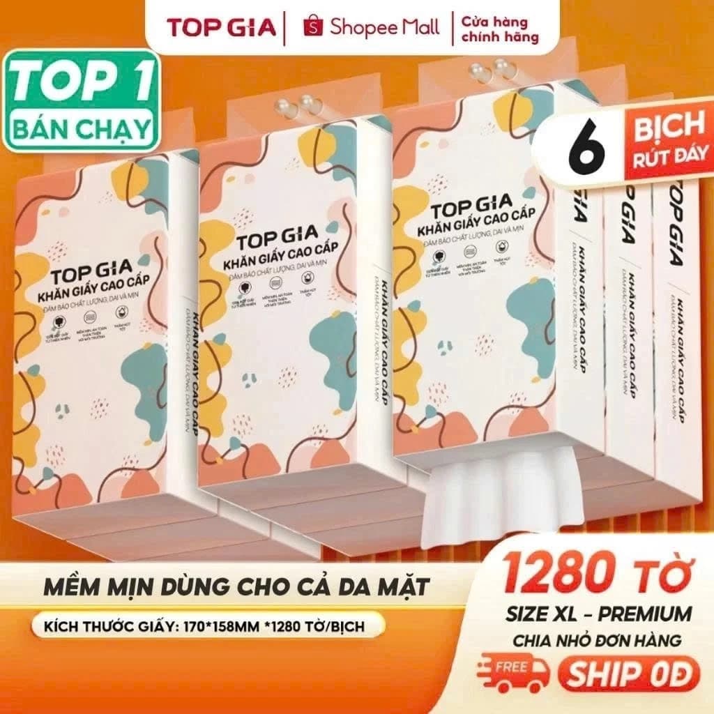 Giấy vệ sinh treo tường TopGia đa sắc 1280 tờ/4 lớp