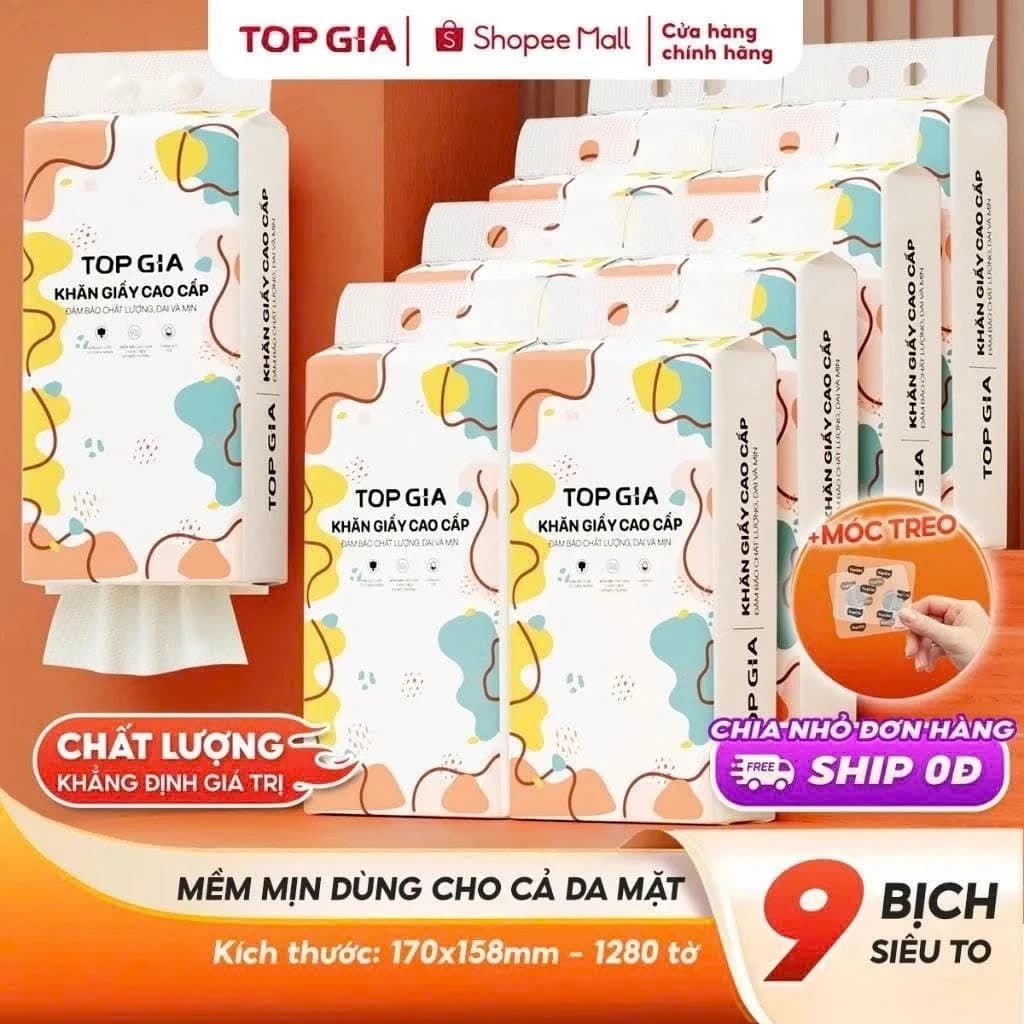 Khăn giấy rút Top Gia cỡ đại 9 bịch