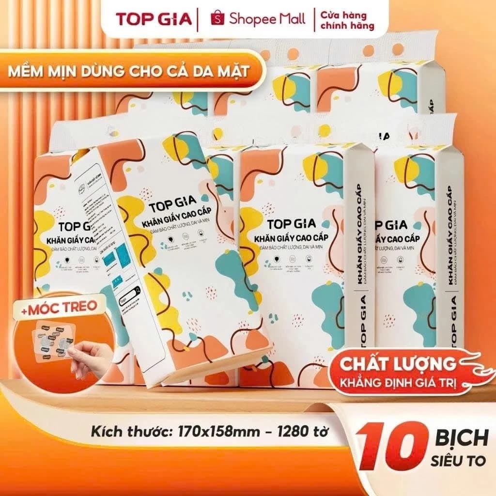 Thùng 10 bịch khăn giấy rút Top Gia treo tường