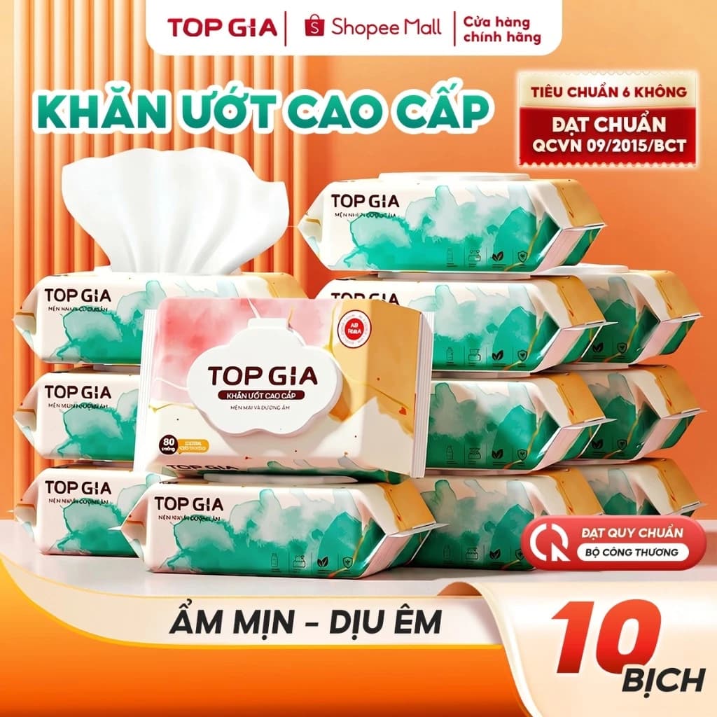 Khăn ướt cao cấp TopGia 80 tờ cho mẹ và bé
